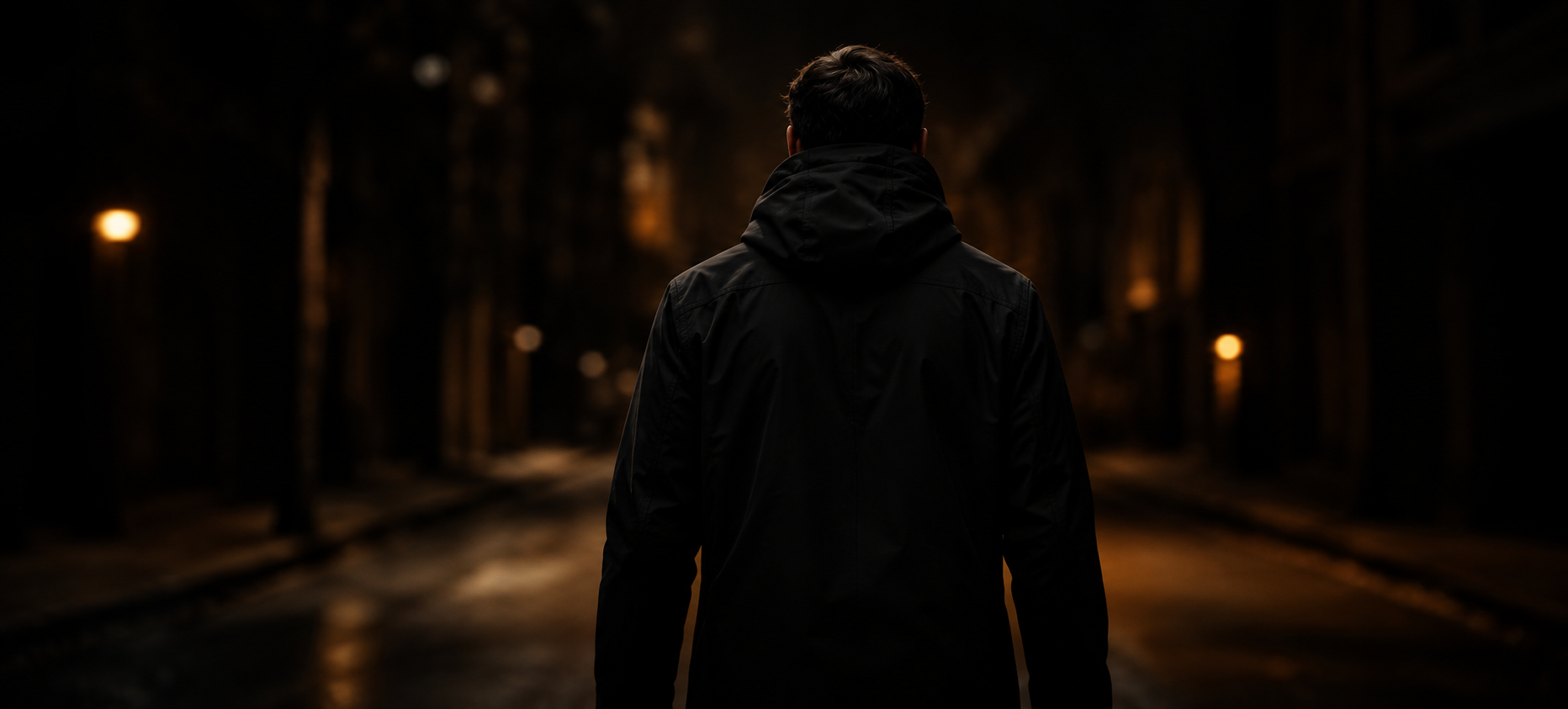 Person wearing a standard jacket that is hard to see after dark