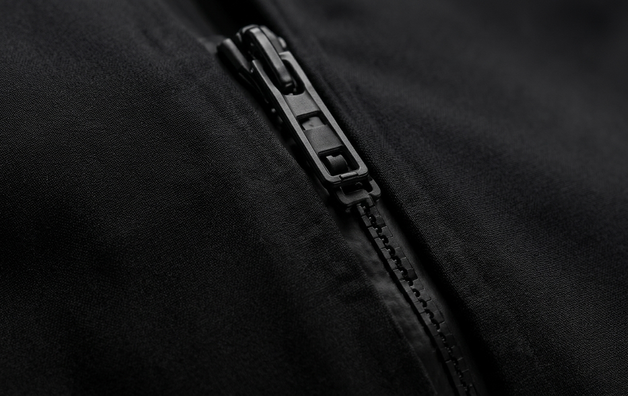 Close-up of Lumen Jacket sealed weatherproof zippers