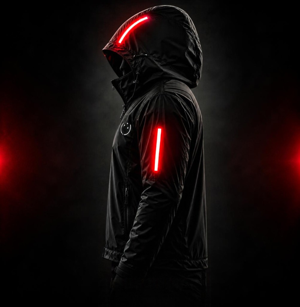 Lumen Jacket side view with integrated visibility lighting
